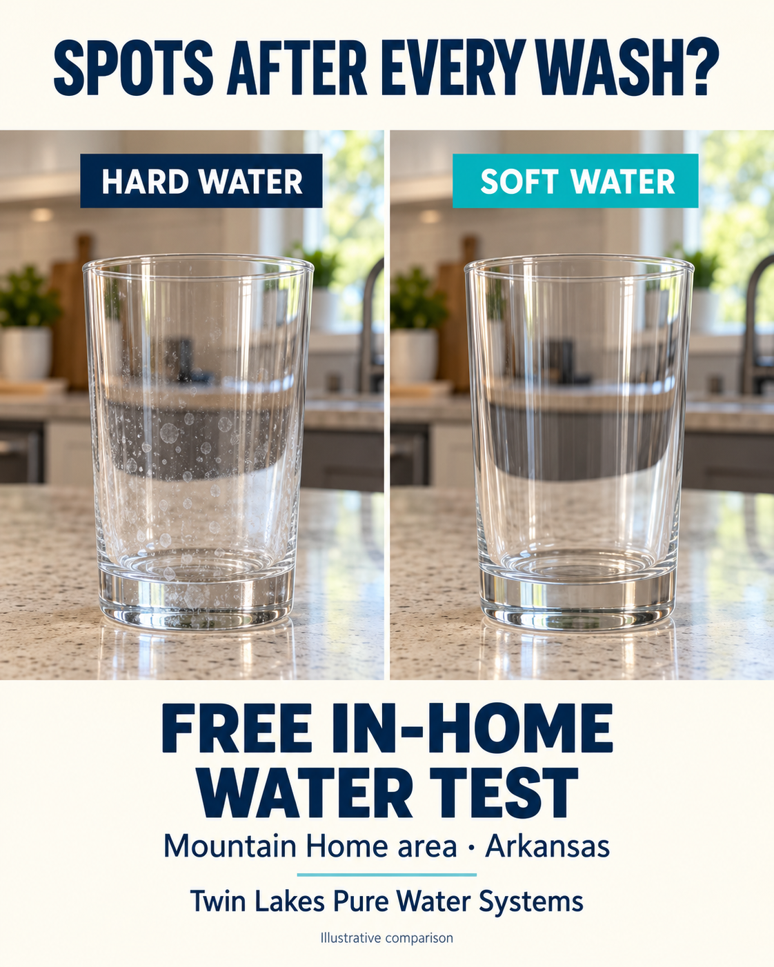 Illustrative comparison of mineral spots and clear glassware.